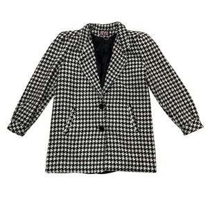 Vintage NYC New York Girl Houndstooth Blazer Jacket Women Black White Size 8 90s